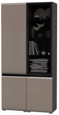 Сидней 13.200 Шкаф + Шкаф-витрина 13.201, цвет корпус: антрацит/фасады: МДФ веллюто капучино/стекло, ШхГхВ 100х41,3х205,2 см., универсальная сборка