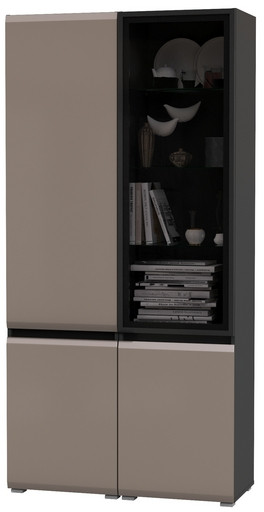 Сидней 13.200 Шкаф + Шкаф-витрина 13.201, цвет корпус: антрацит/фасады: МДФ веллюто капучино/стекло, ШхГхВ 100х41,3х205,2 см., универсальная сборка