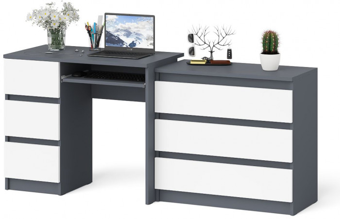 Мори Стол компьютерный МС-6 левый + Комод МК800.1, цвет графит/белый, ШхГхВ 170,4х50х76,6 см., выдвижные ящики слева, НЕ универсальная сборка