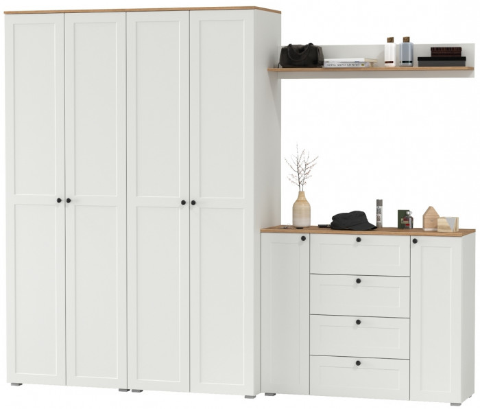 Остин Прихожая 73, цвет белый шагрень/дуб крафт золотой, ШхГхВ 280х54,3х229,6 см., универсальная сборка