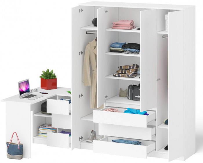 Мори Стол компьютерный МС-16 правый + Шкаф МШ1600.1, цвет белый, ШхГхВ 284,8х84,9х209,6 см., выдвижные ящики справа, НЕ универсальная сборка