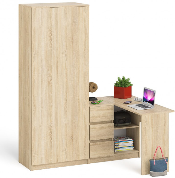 Мори Стол компьютерный МС-16 левый + Шкаф МШ800.1, цвет дуб сонома, ШхГхВ 204,8х84,9х209,6 см., выдвижные ящики слева, НЕ универсальная сборка