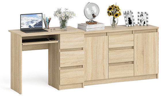 Мори Стол компьютерный МС-6 правый + Комод МК1200.3, цвет дуб сонома, ШхГхВ 210,4х50х76,6 см., выдвижные ящики справа, НЕ универсальная сборка