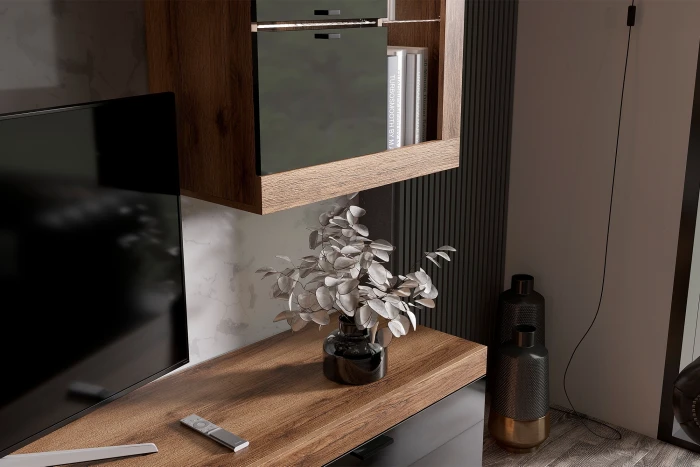 Прага Модульная Гостиная, вариант №3, делано/Черный глянец