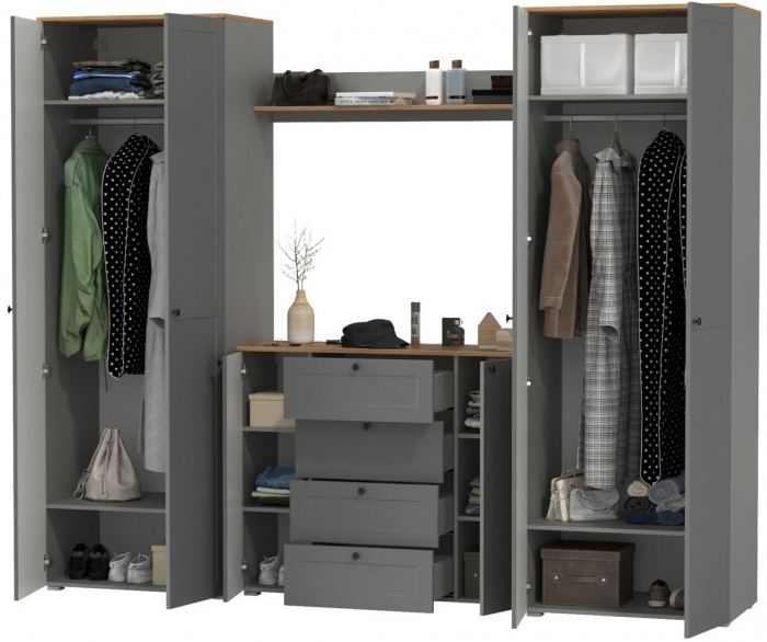 Остин Прихожая 73, цвет серый графит/дуб крафт золотой, ШхГхВ 280х54,3х229,6 см., универсальная сборка