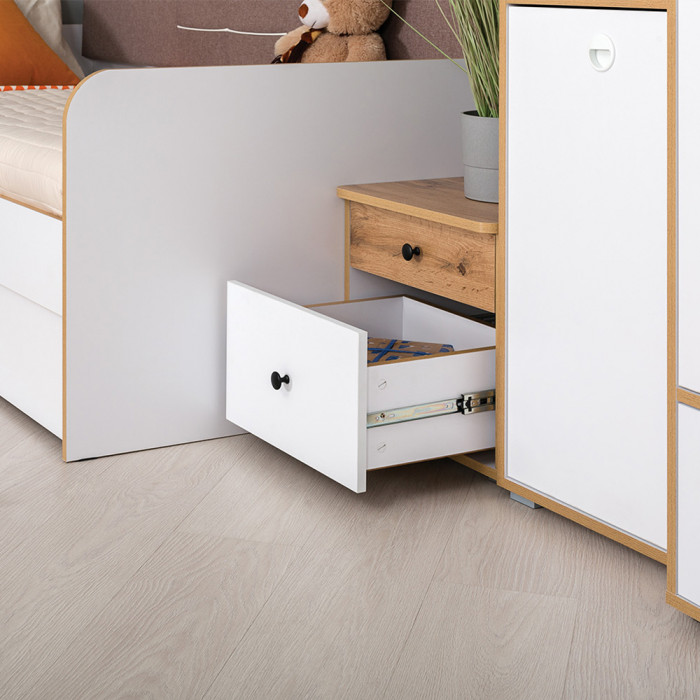 Вуди 13.287 Тумба прикроватная, цвет белый премиум/дуб крафт золотой, ШхГхВ 45х43,1х42,7 см.