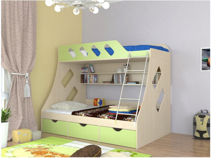 Дельта-20.01 Детская двухъярусная кровать с лестницей (Розовый, Дуб молочный)