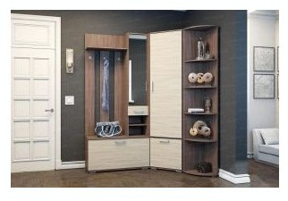 Модульная угловая прихожая Ника, композиция 3, Ясень шимо темный/светлый