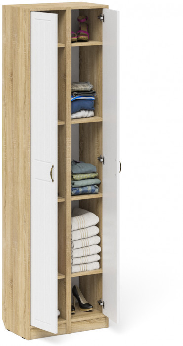 Прихожая П-6 Пенал + Пенал, цвет дуб сонома/фасады МДФ белое дерево фрезеровка прованс, ШхГхВ 60х35х210 см., универсальная сборка