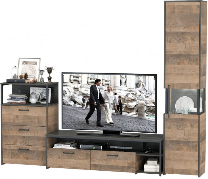 Трувор Гостиная 024, цвет дуб гранж песочный/интра, ШхГхВ 260,6х45,4х210 см., универсальная сборка