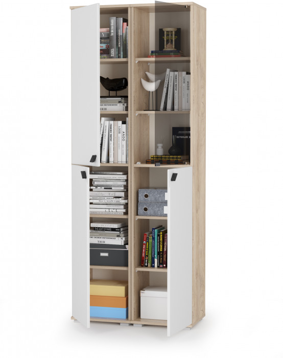 КР100 Бостон № 47, цвет дуб эндгрейн элегантный/фасады МДФ милк рикамо софт, 13.154+13.155, ШхГхВ 77,2х35,1х194,4 см., универсальная сборка