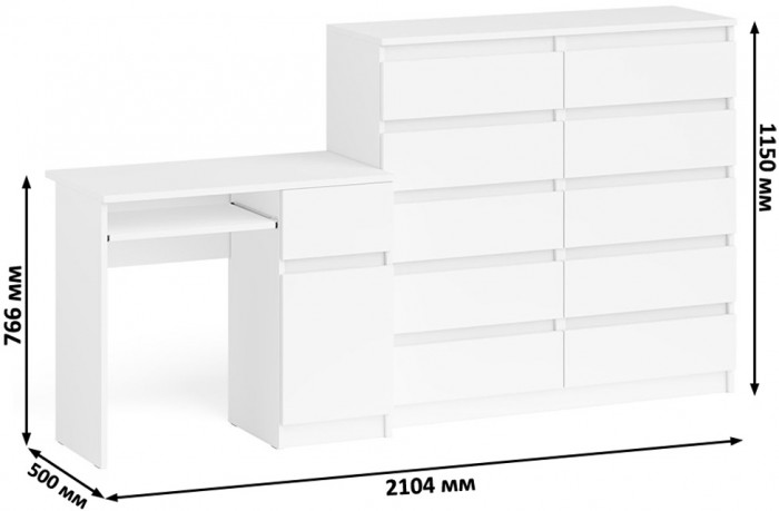 Мори Стол компьютерный МС-1 правый + Комод МК1200.10, цвет белый, ШхГхВ 210,4х50х115 см., выдвижной ящик справа, НЕ универсальная сборка