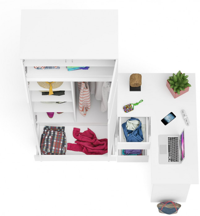 Мори Стол компьютерный МС-16 левый + Шкаф МШ900.1 + Антресоль МА900.1, цвет белый, ШхГхВ 214,8х84,9х234,2 см., выдвижные ящики слева, НЕ универс. сб.