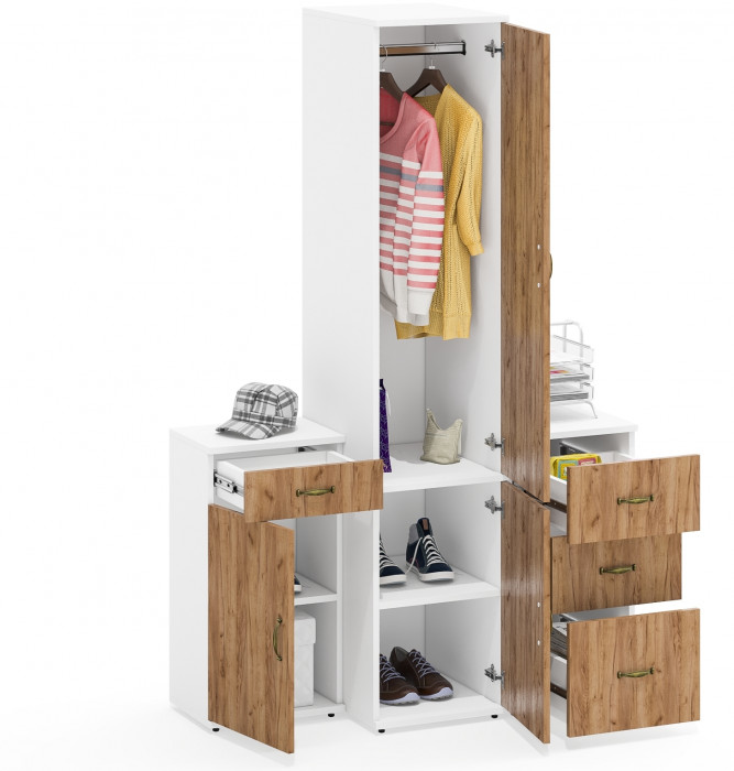 Лидер-8 Пенал МД 23Б + Тумба МД 3.15 + Тумба МД 3.16, белый шагрень/крафт золото