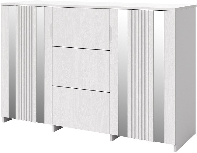 Комод "Харди" с зеркальными вставками - Белый текстурный/Ясень белый