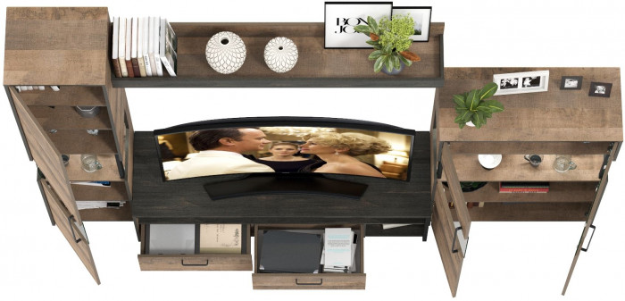 Трувор Гостиная 025, цвет дуб гранж песочный/интра, ШхГхВ 280,4х45,4х210 см., универсальная сборка