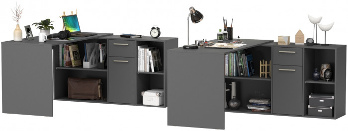 Лайт Стол письменный 03.245.01 + 03.245.01, цвет тёмно-серый, ШхГхВ 342,9х136,2х75,2 см.(угловой) или 407,4х60х75,2 см.(прямой), универсальная сборка
