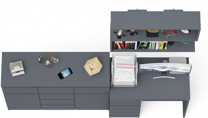 Мори Стол компьютерный МС-1 левый + Комод МК1200.4 + Полка 900, цвет графит, ШхГхВ 210,4х50х209,6 см., НЕ универсальная сборка