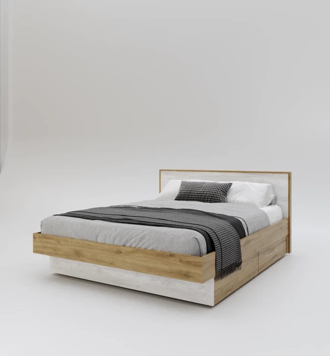 Кровать двуспальная 160х200 "Мишель" - Дуб наварра/Бетон пайн светлый