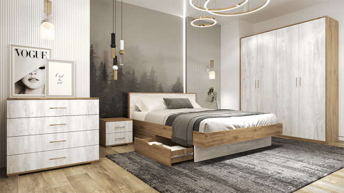 Кровать двуспальная 160х200 "Мишель" - Дуб наварра/Бетон пайн светлый