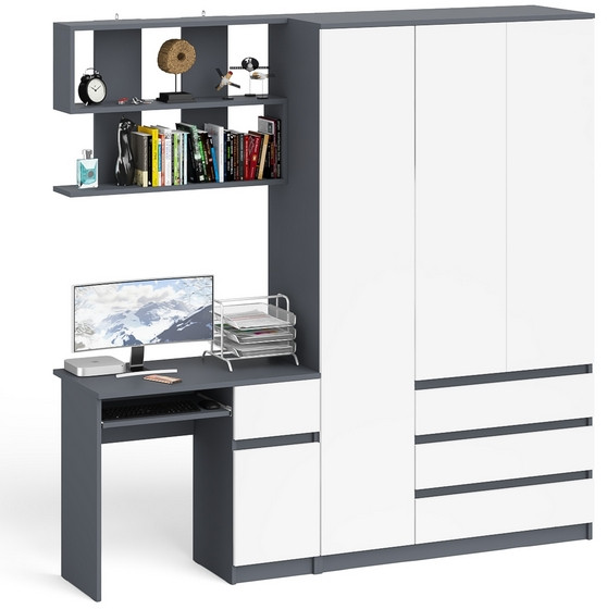 Мори Стол компьютерный МС-1 правый + Шкаф МШ1200.1 + Полка 900, цвет графит/белый, ШхГхВ 210,4х50,4х209,6 см., НЕ универсальная сборка