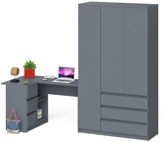 Мори Стол компьютерный МС-16 левый + Шкаф МШ1200.1, цвет графит, ШхГхВ 244,8х84,9х209,6 см., выдвижные ящики слева, НЕ универсальная сборка