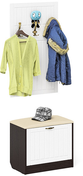 Прихожая П-6 Тумба + Вешалка, цвет венге/фасады МДФ белое дерево фрезеровка прованс, ШхГхВ 60х35х200 см.