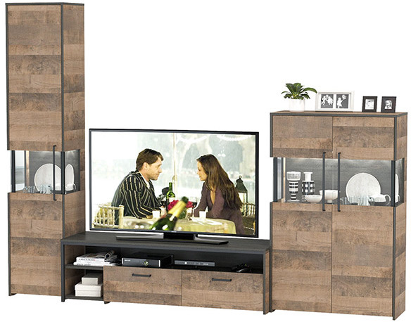 Трувор Гостиная 026, цвет дуб гранж песочный/интра, ШхГхВ 280,4х45,4х194,2 см., универсальная сборка