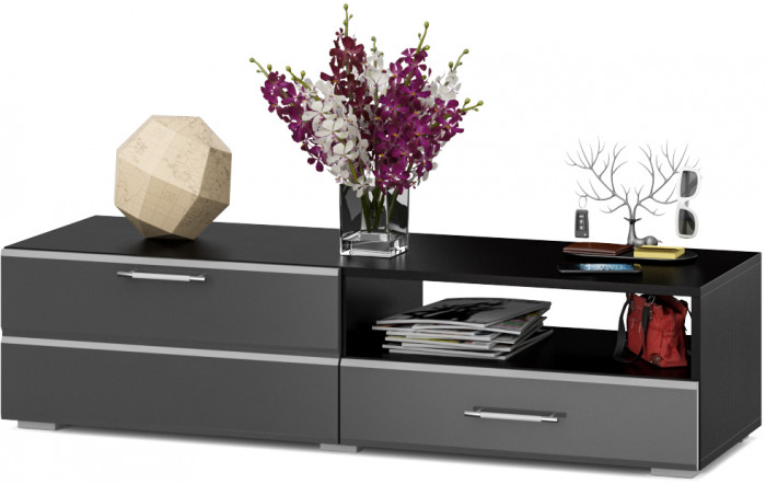 Тумба под ТВ Ларго 1,4, цвет корпус венге/фасады МДФ графитово-серый глянец, ШхГхВ 140х46х35 см., НЕ универсальная сборка