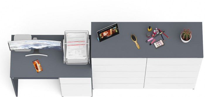 Мори Стол компьютерный МС-1 правый + Комод МК1200.10, цвет графит/белый, ШхГхВ 210,4х50х115 см., выдвижной ящик справа, НЕ универсальная сборка