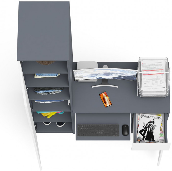 Мори Стол компьютерный МС-1 правый + Пенал МШ400.1, цвет графит/белый, ШхГхВ 130,4х50,4х209,6 см., выдвижной ящик справа, НЕ универсальная сборка