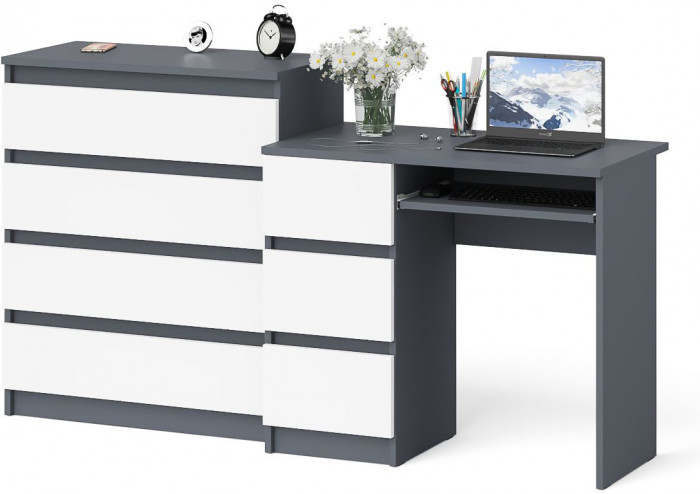 Мори Стол компьютерный МС-6 левый + Комод МК800.4, цвет графит/белый, ШхГхВ 170,4х50х94 см., выдвижные ящики слева, НЕ универсальная сборка