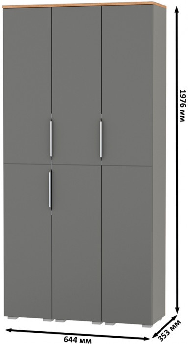 Октава 13.228 Шкаф-пенал + 13.228 Пенал + 13.228 Пенал, цвет серый графит/дуб крафт золотой/фасады МДФ серый графит, ШхГхВ 96,6х35,3х197,6 см, ун. сб.