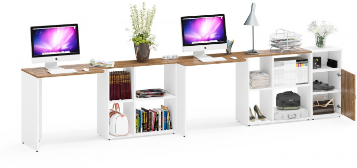 Лидер-8 Стол + Стол + Тумба МД 3.19, белый шагрень/крафт золото