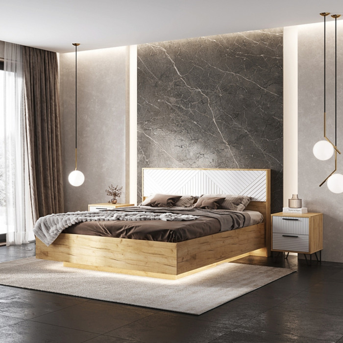 Модульная спальня "Флэш", Браш вайт/Дуб крафт