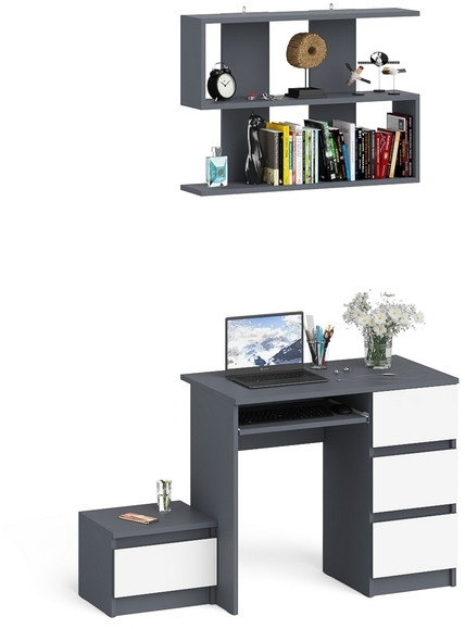 Мори Стол компьютерный МС-6 правый + Тумба ТМП400.1 + Полка 900, цвет графит/белый, ШхГхВ 130,4х50х209,6 см., НЕ универсальная сборка