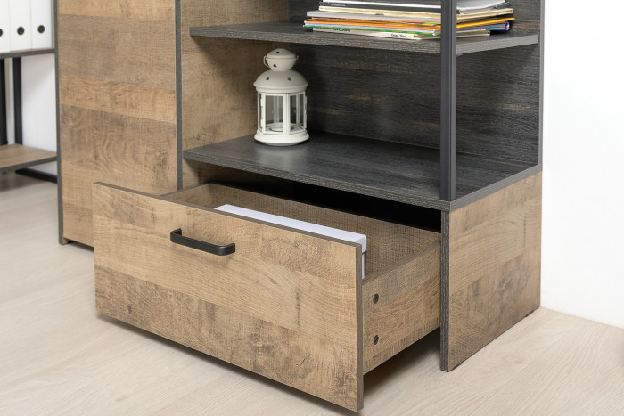 Трувор 13.151.02 Стеллаж + 13.307.01 Комод, цвет дуб гранж песочный/интра, ШхГхВ 199х37х146 см., универсальная сборка