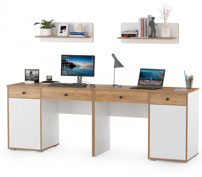 Вуди Компоновка № 01, цвет белый премиум/дуб крафт золотой, ШхГхВ 220х52,7х170 см., универсальная сборка