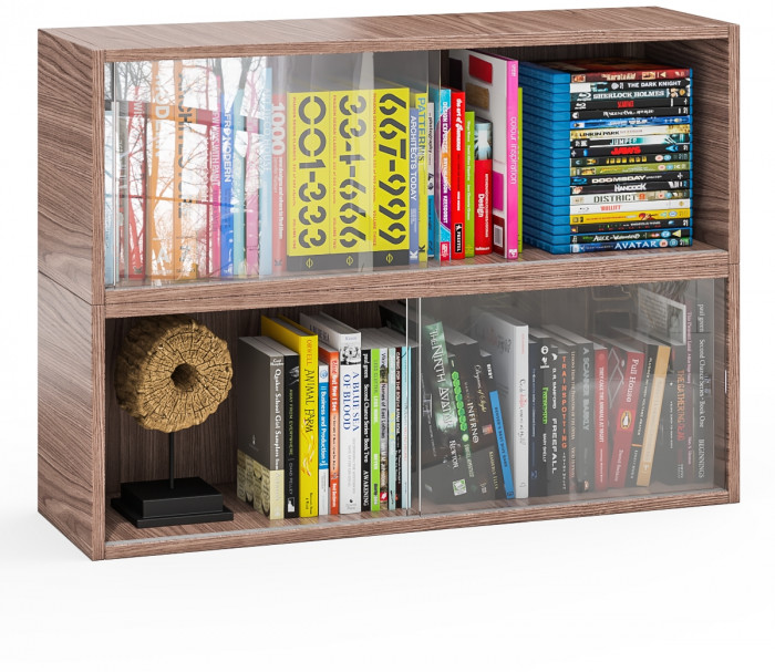 Две полки книжных С-МД-КН01, цвет ясень шимо тёмный, ШхГхВ размер каждой полки в отдельности: 83х25х30 см., стеклянные дверцы