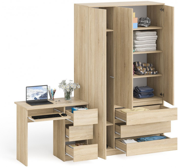 Мори Стол компьютерный МС-6 правый + Шкаф МШ1200.1, цвет дуб сонома, ШхГхВ 210,4х50,4х209,6 см., выдвижные ящики справа, НЕ универсальная сборка