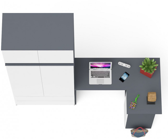 Мори Стол компьютерный МС-16 правый + Шкаф МШ900.1 + Антресоль МА900.1, цвет графит/белый, ШхГхВ 214,8х84,9х234,2 см., выдвиж. ящ. справа, НЕ ун. сб.