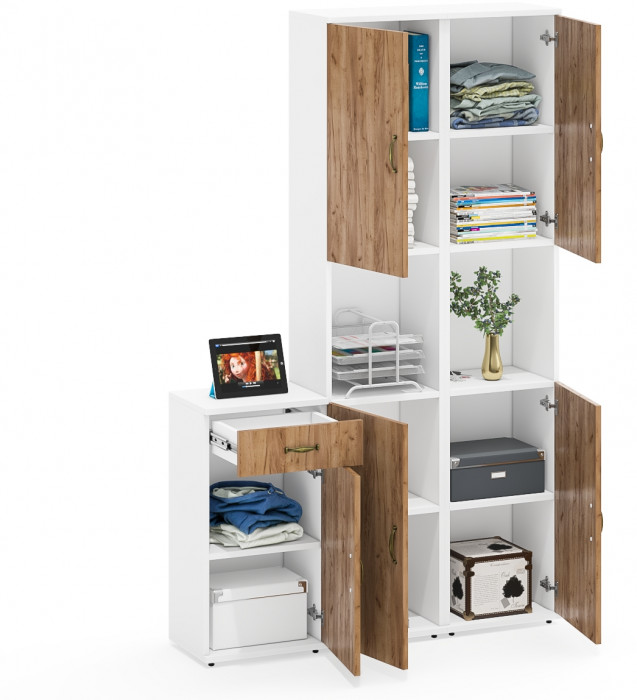 Лидер-8 Пенал + Пенал + Тумба МД 3.15, белый шагрень/крафт золото