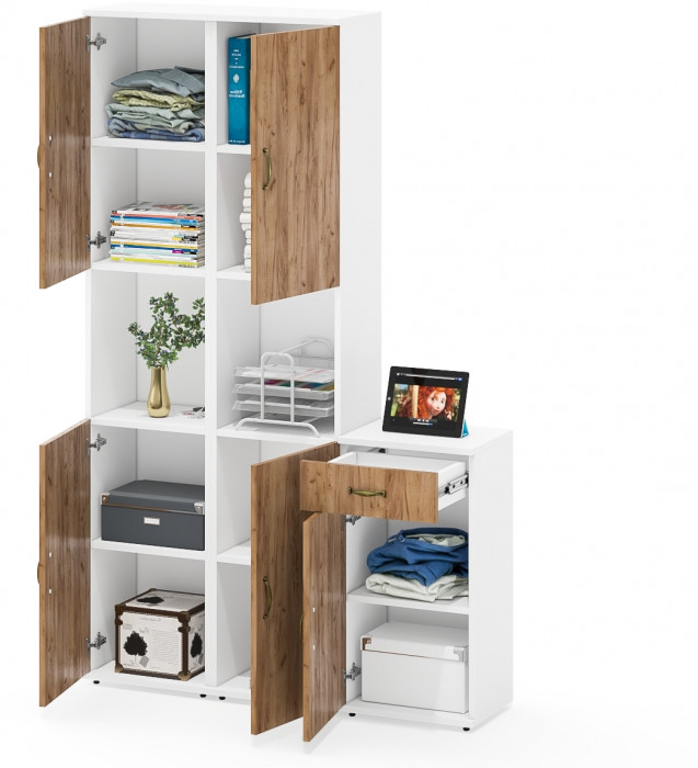 Лидер-8 Пенал + Пенал + Тумба МД 3.15, белый шагрень/крафт золото