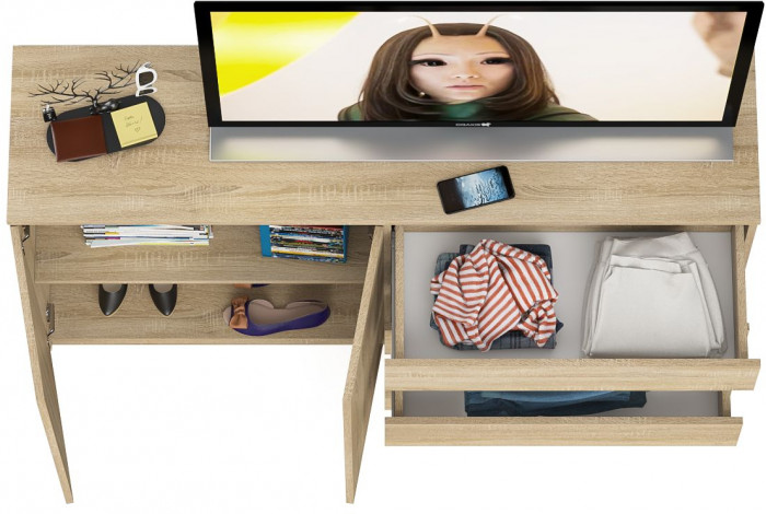 Мори Комод МК1600.1, цвет дуб сонома, ШхГхВ 160,4х41х94 см., НЕ универсальная сборка