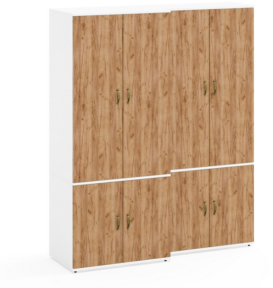 Лидер-8 Модуль Шкаф МД 19Б + Шкаф МД 20Б, цвет белый шагрень/крафт золото, ШхГхВ 160х50,3х190 см., НЕ универсальная сборка