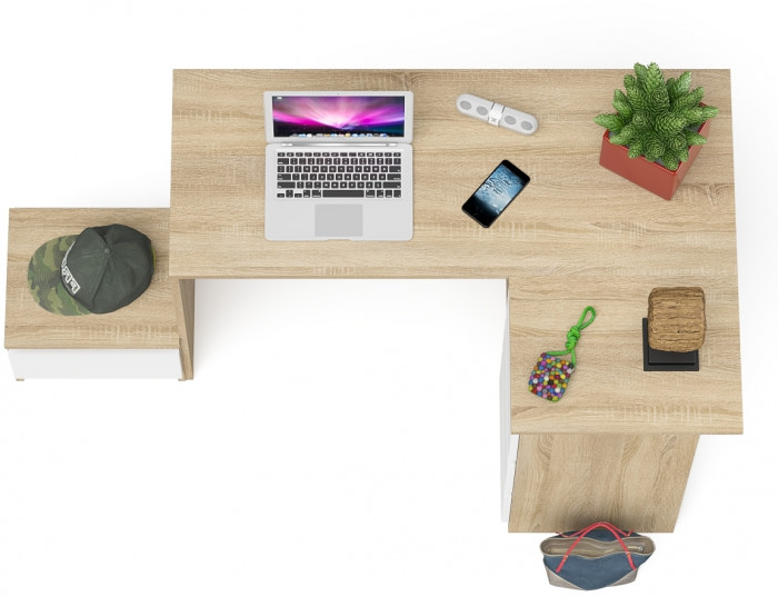 Мори Стол компьютерный МС-16 правый + Тумба ТМП400.1, цвет дуб сонома/белый, ШхГхВ 164,8х84,9х76,6 см., выдвижные ящики справа, НЕ универс. сборка