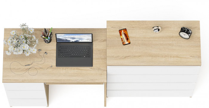 Мори Стол компьютерный МС-6 левый + Комод МК800.4, цвет дуб сонома/белый, ШхГхВ 170,4х50х94 см., выдвижные ящики слева, НЕ универсальная сборка