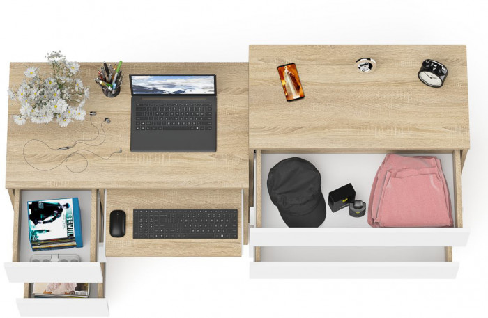 Мори Стол компьютерный МС-6 левый + Комод МК800.4, цвет дуб сонома/белый, ШхГхВ 170,4х50х94 см., выдвижные ящики слева, НЕ универсальная сборка