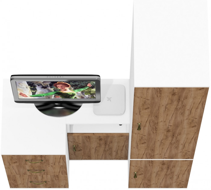 Лидер-8 Пенал МД 23Б + Тумба МД 3.16 + Тумба МД 3.19, белый шагрень/крафт золото