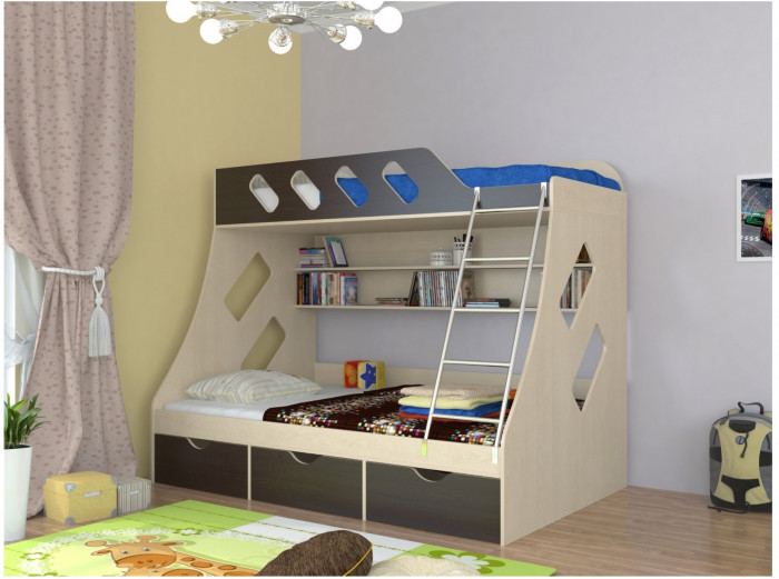 Дельта-20.01 Детская двухъярусная кровать с лестницей (Салатовый, Белый)